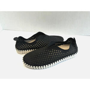 Ilse Jacobsen Shoes Women's Black Suede Perforated Tulip Slip On Comfort Flats 8
